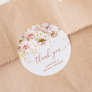Boho garden floral bridal shower thank you classic round sticker
