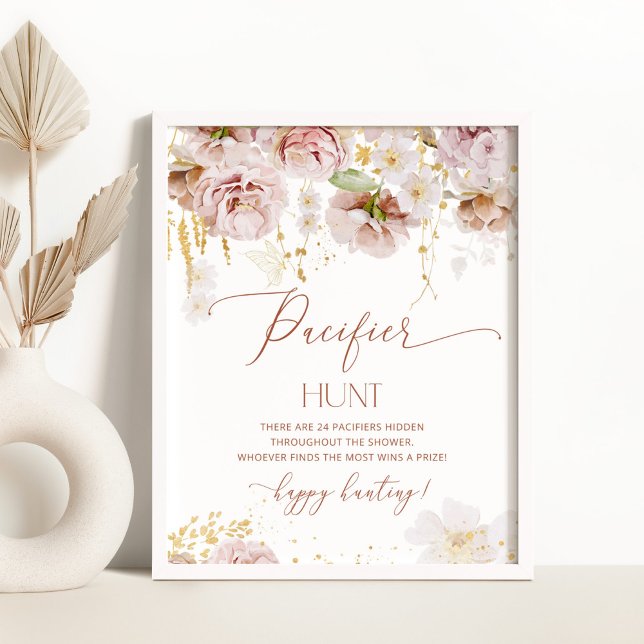 Boho garden floral Pacifier hunt baby shower Poster (Creator Uploaded)