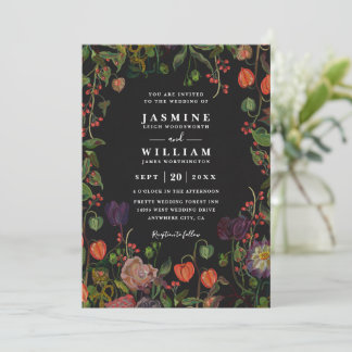 Boho Garden Floral Rustic Elegant QR Code Wedding Invitation