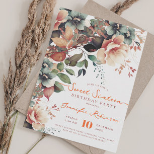 Boho Garden Floral Sweet 16 Birthday Party Invitation