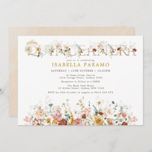 Boho Garden Flowers Quinceañera 15th Birthday Invitation