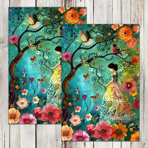 BOHO GARDEN GIRL DECOUPAGE TISSUE PAPER