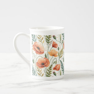 Boho Garden of Beautiful Poppies Bone China Mug