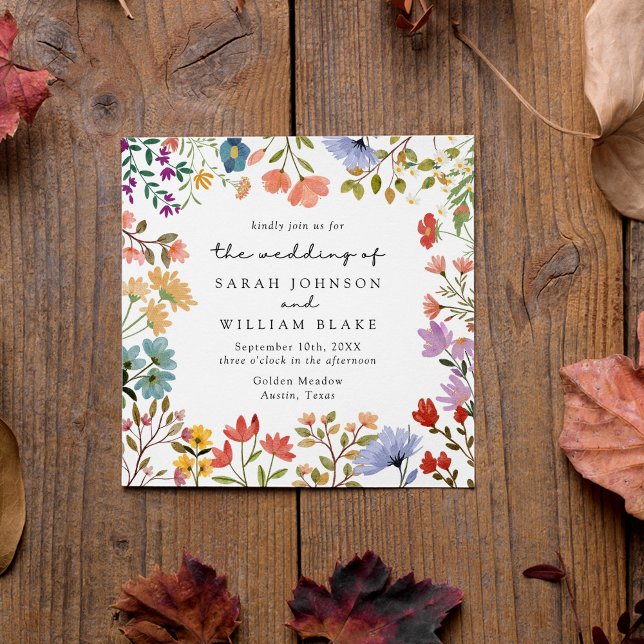 Boho Garden of Wildflower Square Wedding Invitation (Creator Uploaded)