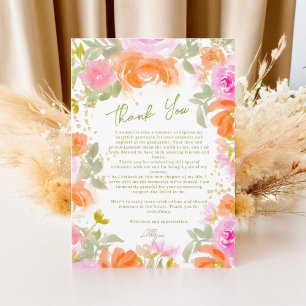 Boho Garden orange wildflowers graduation Thank You Card