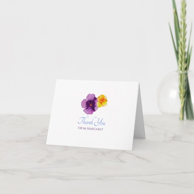 Boho Garden Party Pansies Hand-Illustrated Floral  Thank You Card (Front)