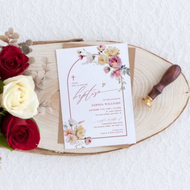Boho Garden Rose Flowers Baptism Invitation (Creator Uploaded)