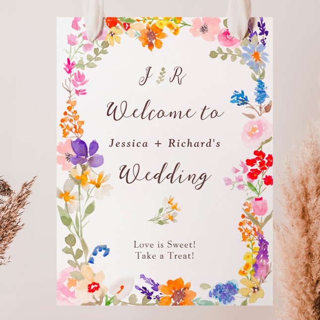 Boho garden summer floral initials wedding welcome poster (Boho garden summer floral initials wedding welcome poster)