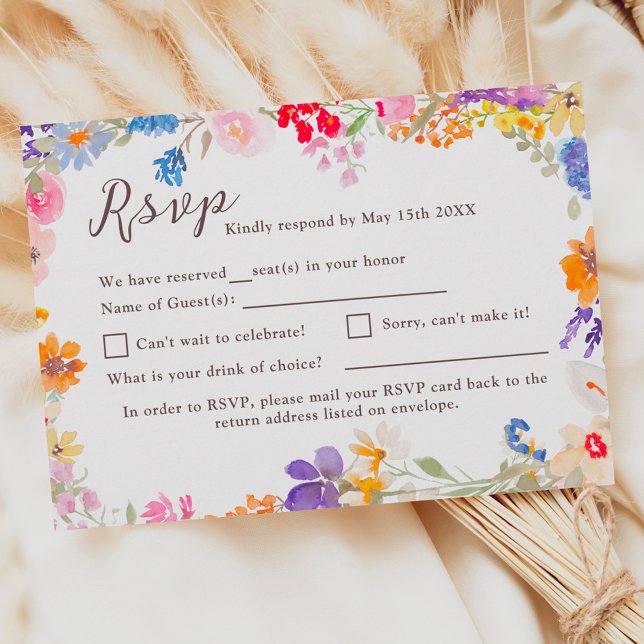 Boho garden summer floral wildflowers wedding RSVP card (Boho garden summer floral wildflowers wedding RSVP card)