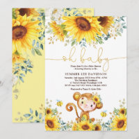 Boho Garden Sunflowers Jungle Monkey Baby Shower