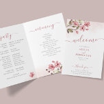 Boho garden watercolor floral blush pink wedding program<br><div class="desc">Modern rustic bohemian watercolor botanical cherry blossom wildflowers with foliage dusty rose pink bouquets making a chic spring summer garden elegant custom wedding program template with a trendy handwriting calligraphy script in a pastel delicate colour palette.                  Easy to personalise it with your details on the front and inside!</div>