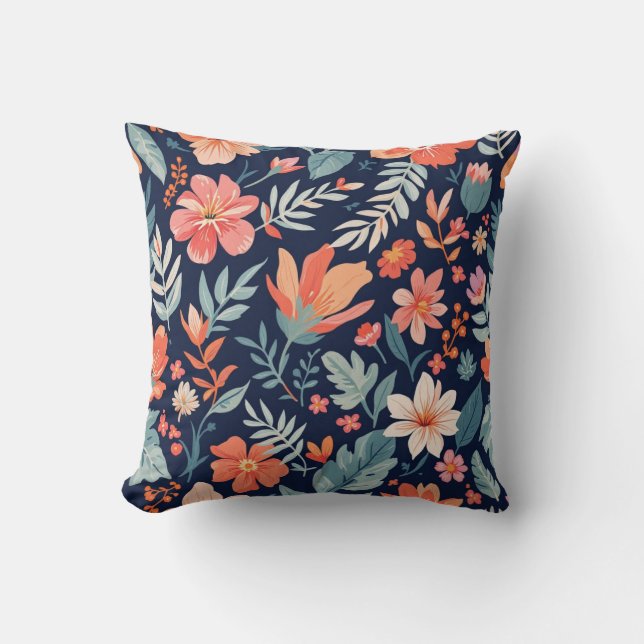 Boho Garden Whimsy – Tropical Floral Throw Pillow (Front)