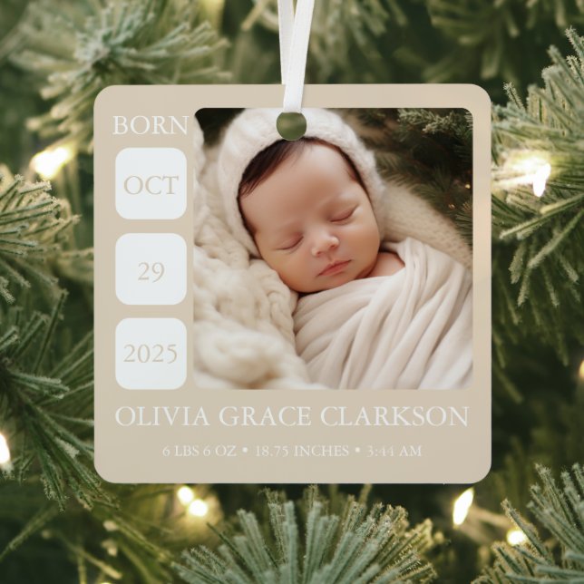 Boho Gender Neutral Baby Birth Stats Ornament (Insitu)