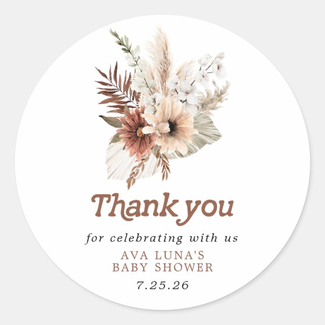 Boho Gender Neutral Baby Shower Favour Classic Round Sticker (Front)