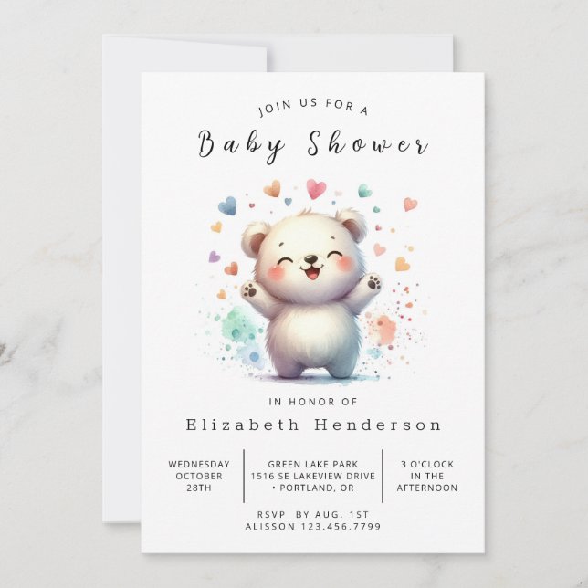 Boho Gender Neutral Bear Baby Shower Invitation (Front)