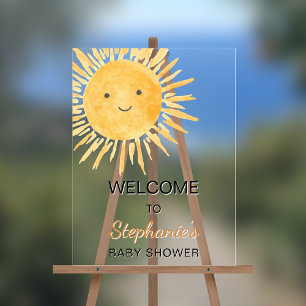 Boho Gender-Neutral Sun Baby Shower Welcome Acrylic Sign