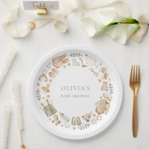 Boho Gender Neutral  Vintage Baby Clothes Shower Paper Plate