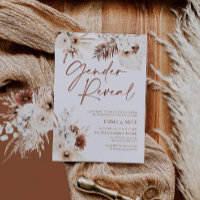 Boho Gender Reveal Invitation with Pampas