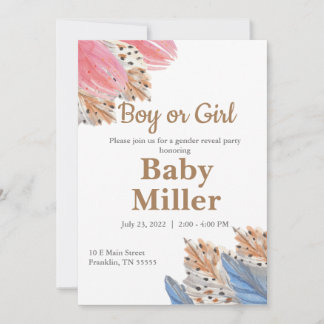 Boho Gender Reveal Party Boy or Girl Invitation