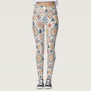 Boho Geometric Abstract Shapes Terracotta Pattern Leggings