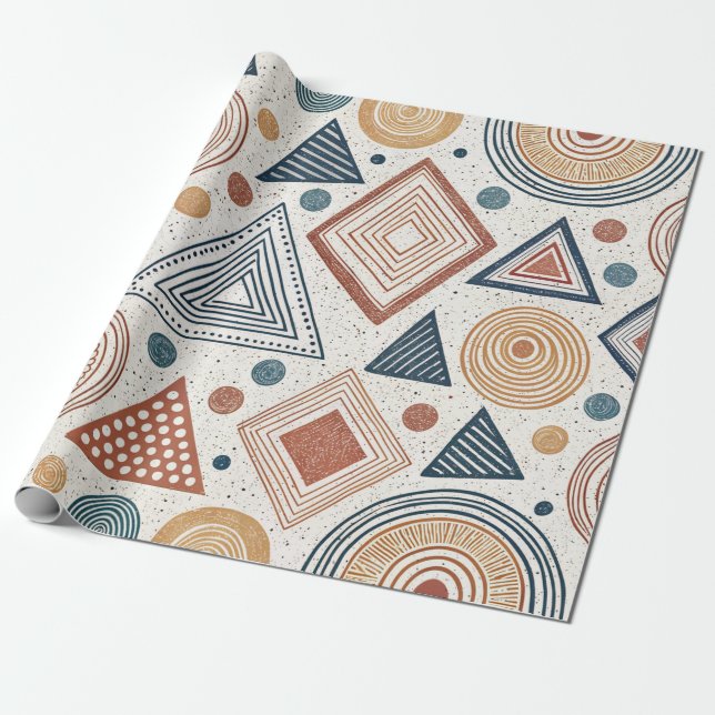 Boho Geometric Abstract Shapes Terracotta Pattern Wrapping Paper (Unrolled)