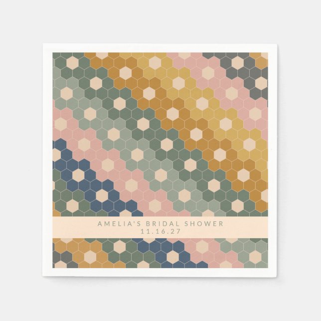 Boho Geometric Blue Green Custom Bridal Shower  Napkin (Front)