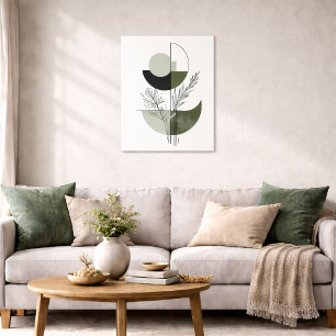 Boho Geometric Botanical Wall Art Green Minimal 