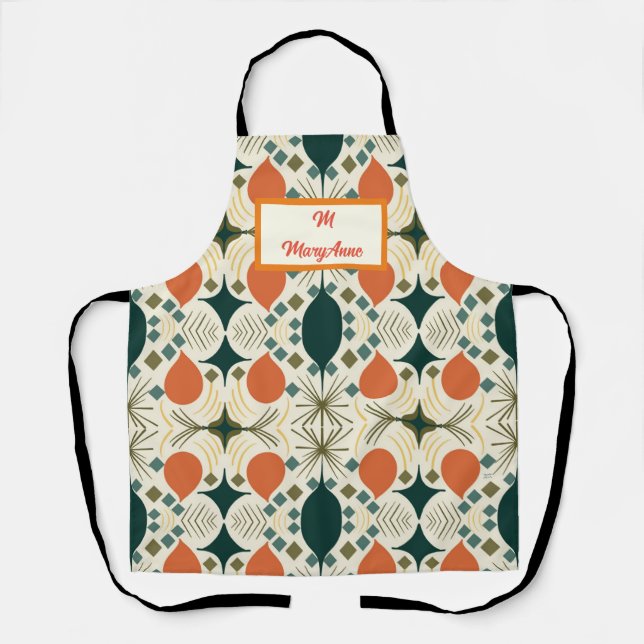 Boho Geometric Colourful Diamond Pattern Monogram Apron (Front)