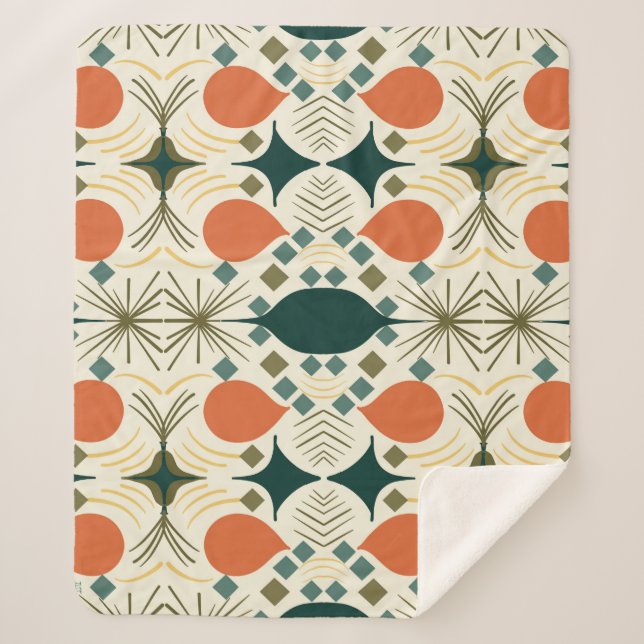 Boho Geometric Colourful Diamond Pattern Sherpa Blanket (Front)