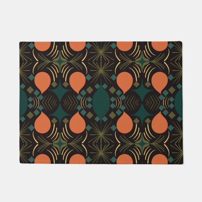 Boho Geometric Diamond Black  Doormat (Front)