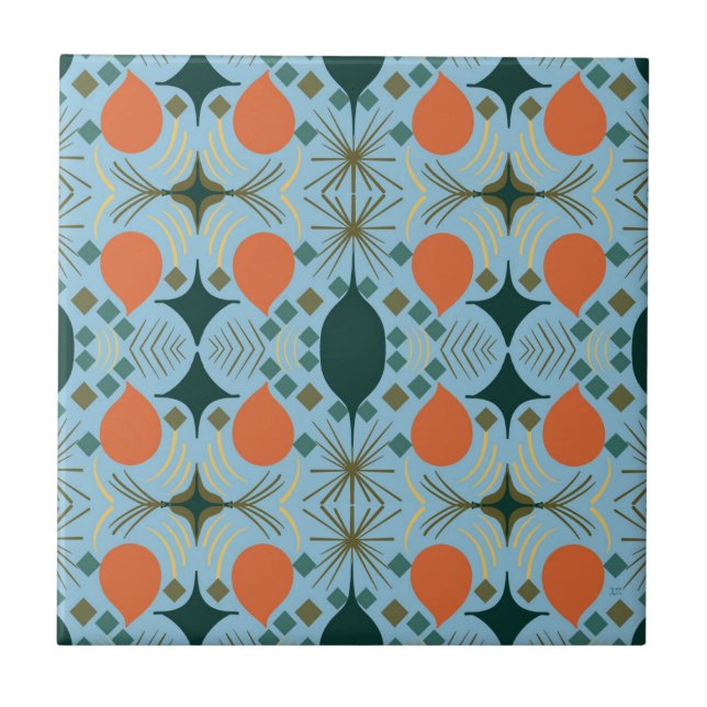 Boho Geometric Diamond Blue   Ceramic Tile (Front)