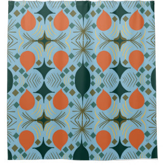 Boho Geometric Diamond Blue  Shower Curtain