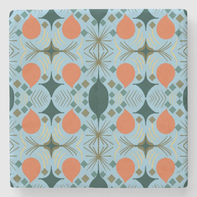 Boho Geometric Diamond Blue Stone Coaster (Front)