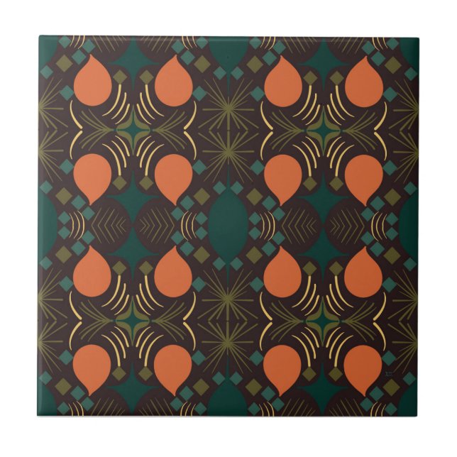 Boho Geometric Diamond Brown Ceramic Tile (Front)
