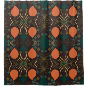 Boho Geometric Diamond Brown Pattern Fabric Shower Curtain