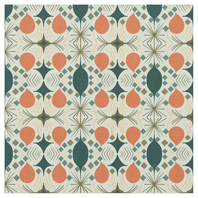 Boho Geometric Diamond Mint Pattern Fabric (Close Up)