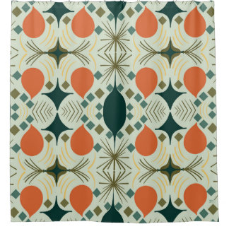 Boho Geometric Diamond Mint Pattern  Shower Curtain