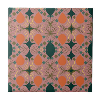 Boho Geometric Diamond Pink Ceramic Tile