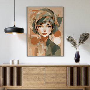 Boho Geometric Earthy Tones Woman Art Poster