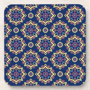 Boho Geometric Floral Pattern Coasters - Set of 6