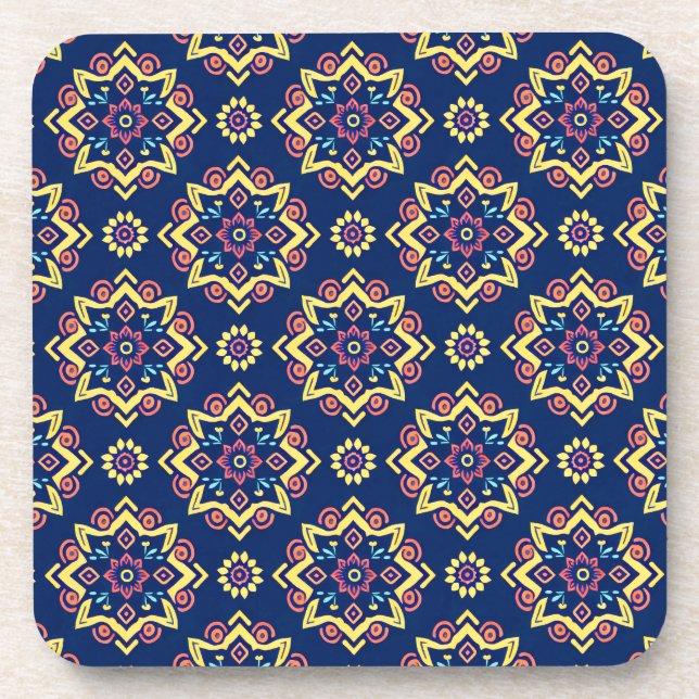 Boho Geometric Floral Pattern Coasters - Set of 6 (Front)