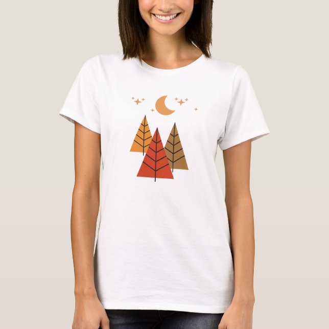 Boho Geometric Forest – Minimalist Pine Trees T-Shirt (Front)