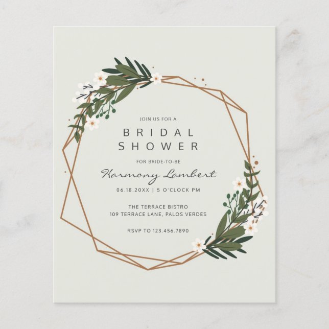 Boho Geometric Gold Greenery Budget Bridal Shower (Front)