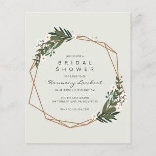 Boho Geometric Gold Greenery Budget Bridal Shower Flyer