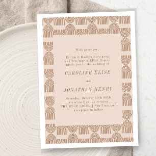 Boho Geometric Lines Terracotta Formal Wedding  Invitation