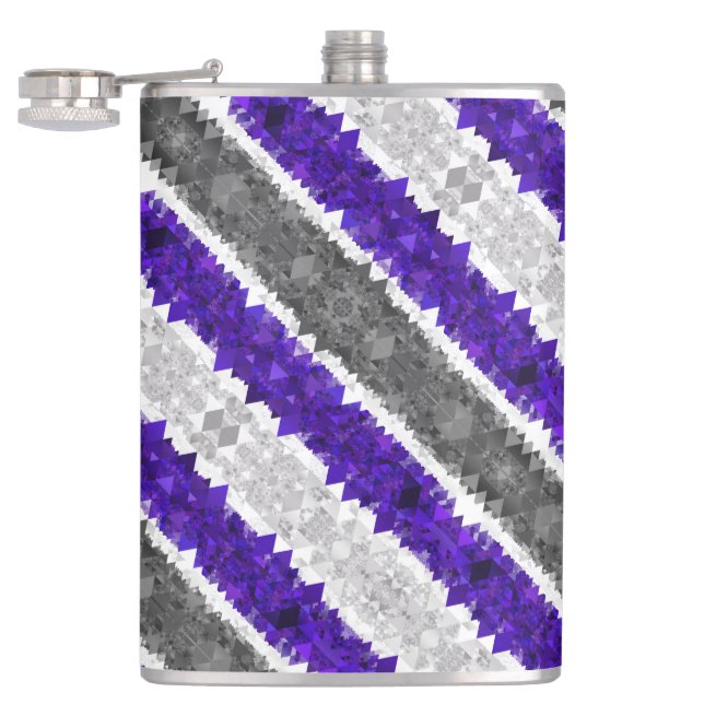 Boho Geometric Mod Retro Greygender Pride Flag Hip Flask (Opened)