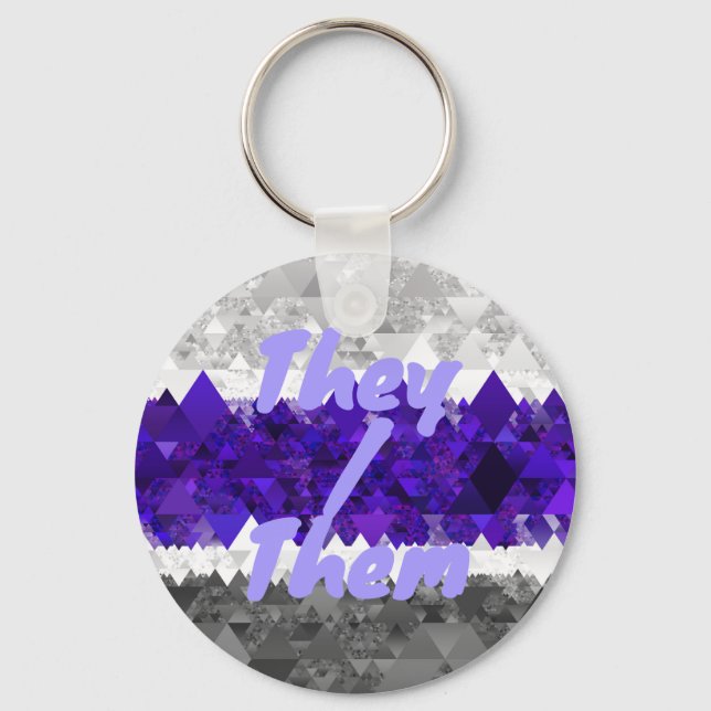 Boho Geometric Mod Retro Greygender Pride Flag Key Ring (Front)