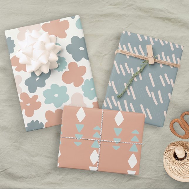 Boho Geometric Neutral Fun Floral Pastel Wrapping Paper Sheet (Creator Uploaded)