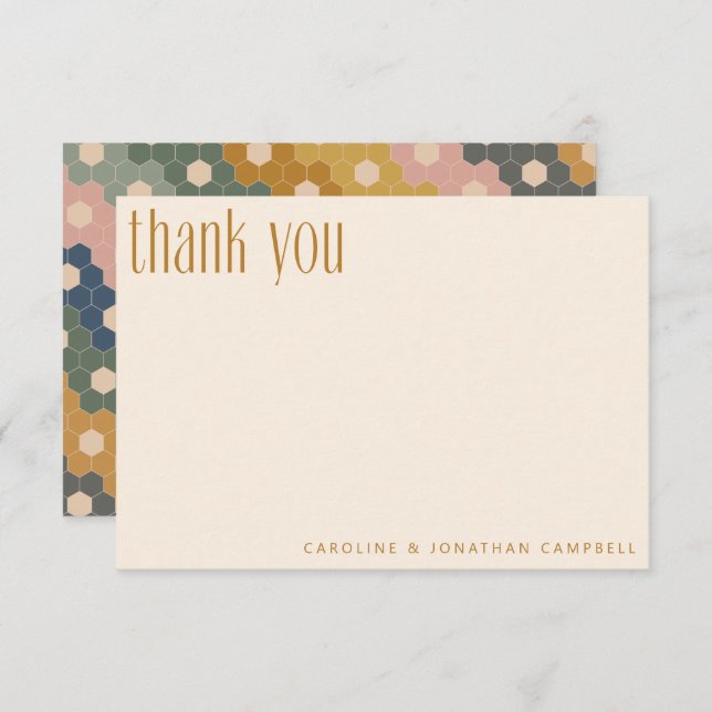 Boho Geometric Sage Yellow Wedding Custom Thank You Card (Front/Back)