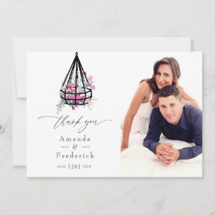 Boho Geometric Terrarium Floral Wedding Photo Thank You Card